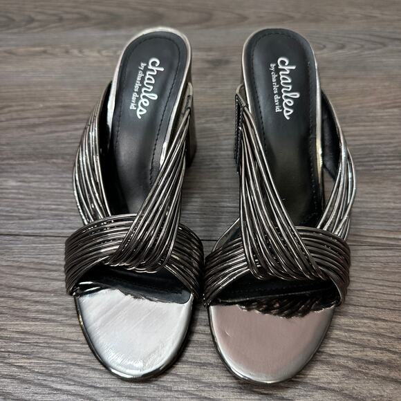 Charles by Charles David 'Razzle' Chunky Heel Slide Sandal Womens 6.5M Metallic - Picture 3 of 9